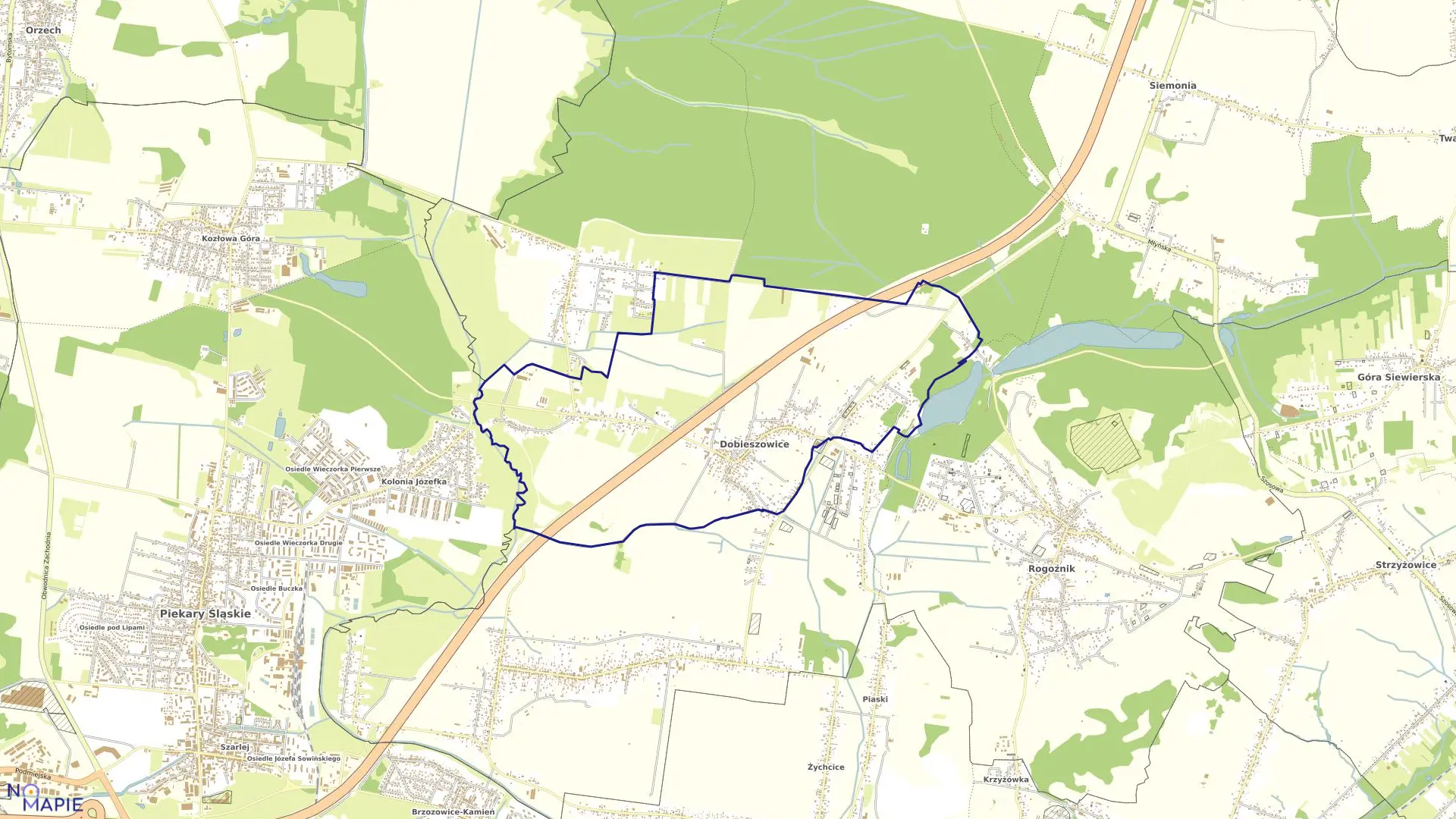 Mapa obrębu Dobieszowice w gminie Bobrowniki